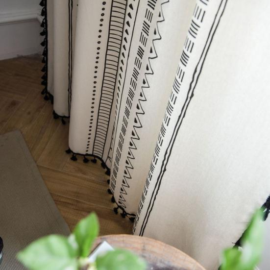 Шторы Yousheng Bohemian Blackout с термоизоляцией из хлопка и льна, черные, светло-бежевые, геометрические, для дома