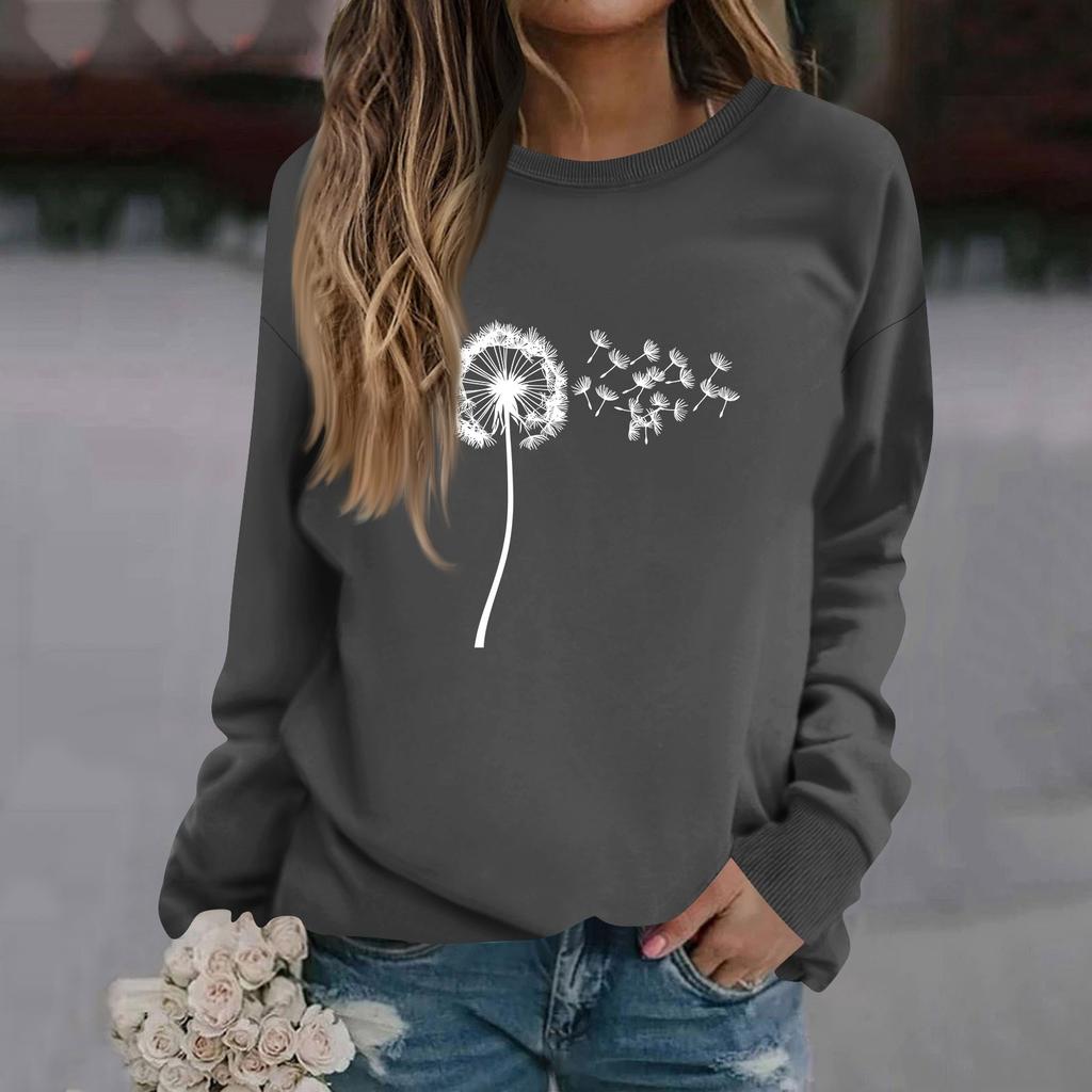 Женская модная повседневная толстовка с длинным рукавом и круглым вырезом с принтом