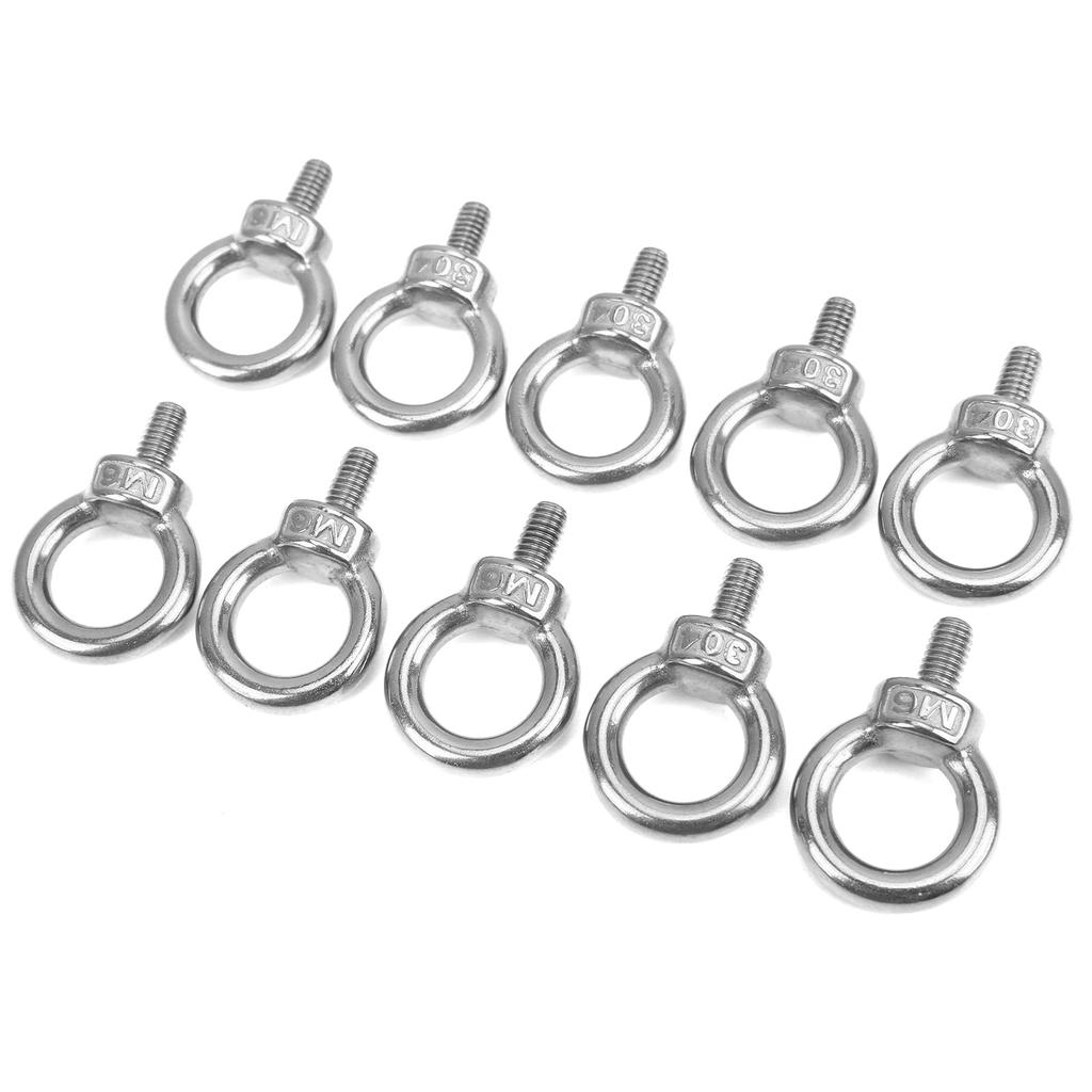 10Pcs M6 Stainless Steel Lifting Ring Eye Bolt Heavy Duty Marine Grade Ring Screw Bolts
