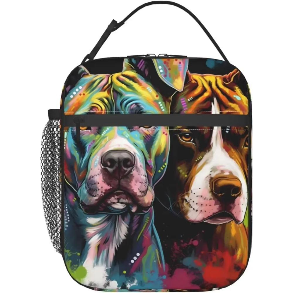 Собака Волк Картина Животные Флуоресцентная Собака Изолированная Сумка Для Обеда Для Женщин Мужчин Многоразовый Портативный Ланч-бокс Тоут с Карманом для Работы