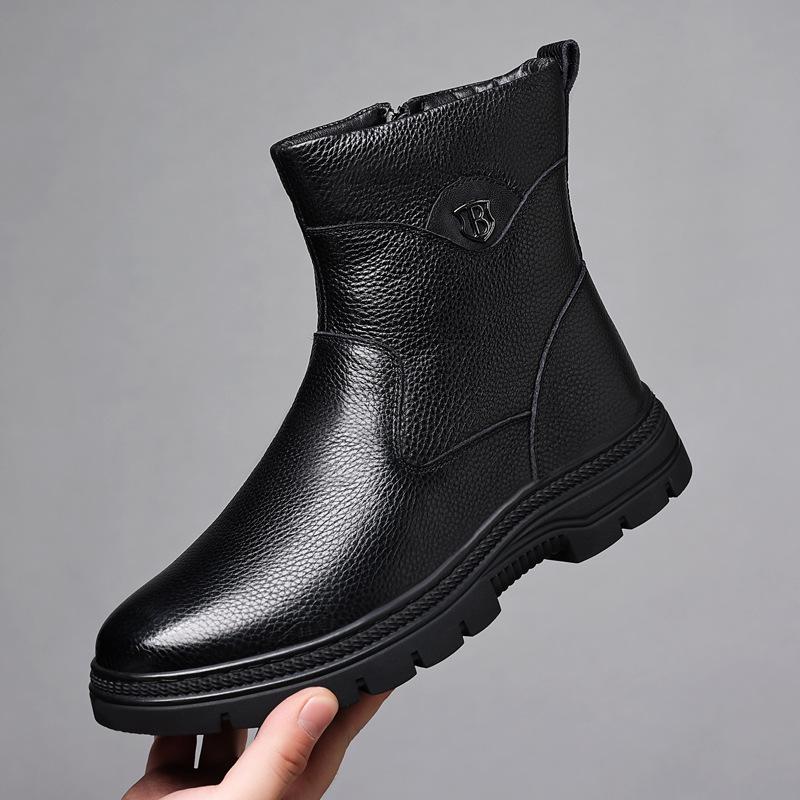 Зимний первый слой коровьей кожи мужские хлопковые туфли шерстяные сноубутсы бархатные теплые кожаные ботинки натуральная кожа для среднего возраста кожаные туфли мужские туфли толстые