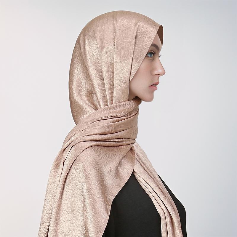 Fashion Design Classic Shiny Silk Scarf Women Soft Hijab Solid Color Handband Shawls Wraps Muslim Scarves Stole