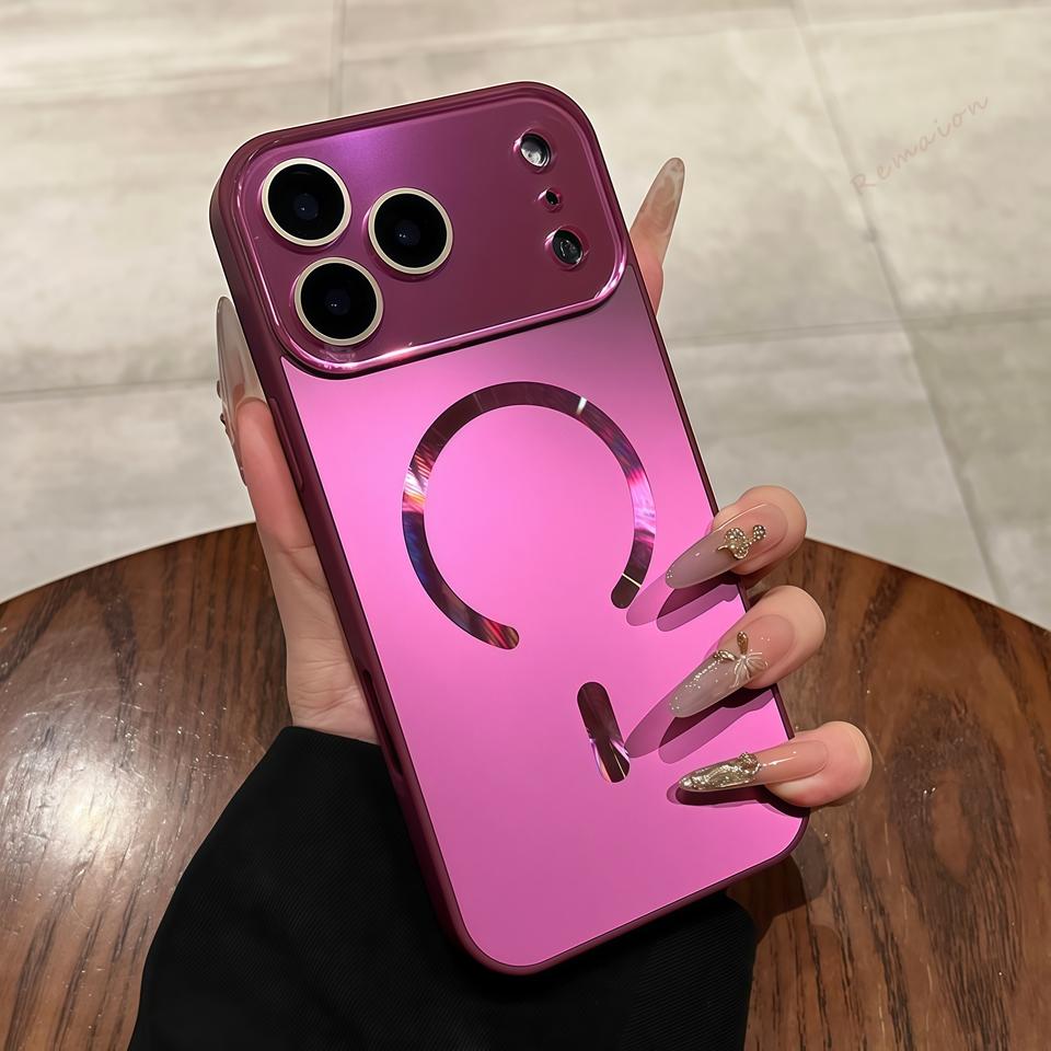 Матовый Глянцевый Лазерный Магнитный Чехол для Телефона для iPhone 17 Air 13 14 15 16 Pro Max Magsafe Роскошный Защитный Чехол с Поддержкой Беспроводной Зарядки