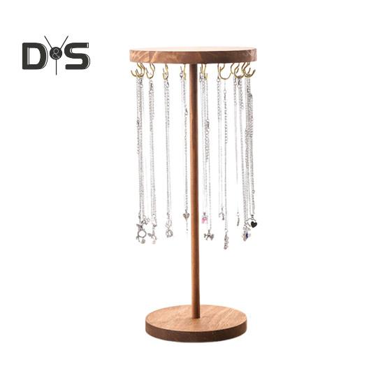 Standing Necklace Holder Jewelry Organizer with Hooks Wooden Base Headband Organizer Display Stand for Girls Necklaces Bracelets