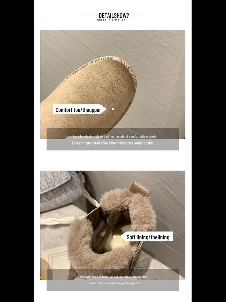 Женские зимние сапоги из утолщенного бархата 2024 года — большой размер, модные, без застежек, теплые зимние короткие сапоги