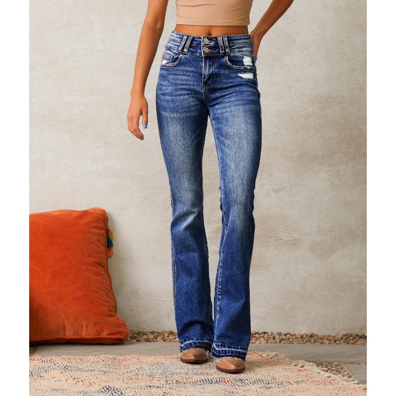 Spring Women's Washed Street Micro Raglan Vintage Hole Breaking Long Jeans