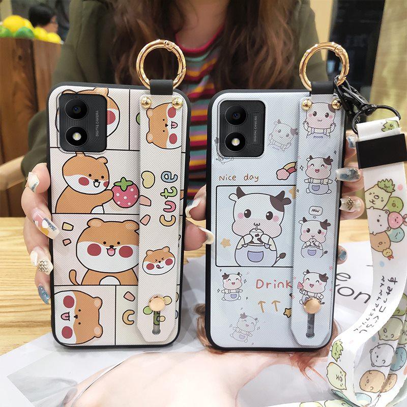 Cute Fashion Design Phone Case For TCL 305i Waterproof Kickstand Silicone Wrist Strap Wristband Cartoon Protective Ring