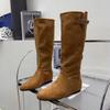 Мода Новый Стиль Роскошные Западные Женские Сапоги до Колена Плиссированная Обувь Модные Остроносые Сексуальные Женские Длинные Сапоги Застежки-молнии Обувь на Танкетке