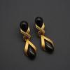 Second-Hand 24K Matte Gold Black Teardrop Earrings - French Simple Style