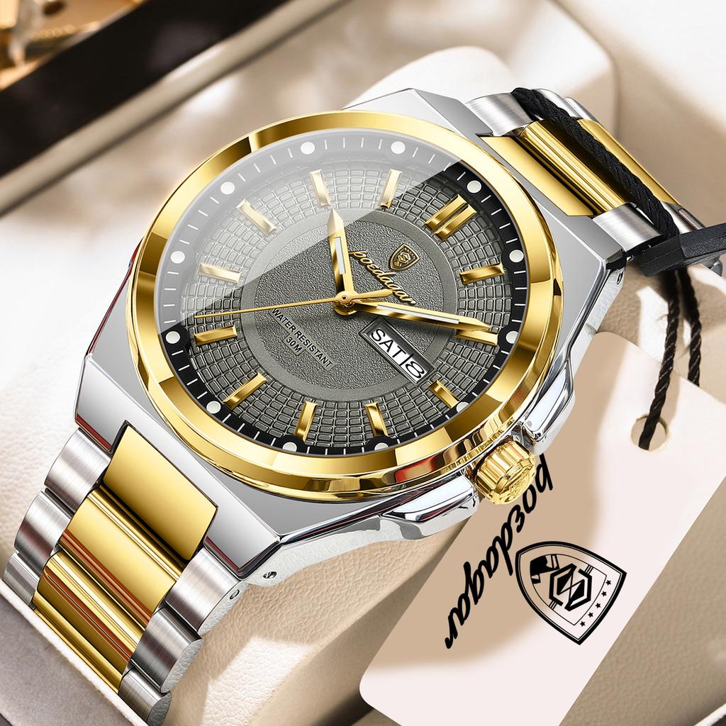POEDAGAR Fashion Brand Men Wristwatch Stainless Steel Waterproof Luminous Male Watch Date Week Men's Watches Quartz Reloj Hombre