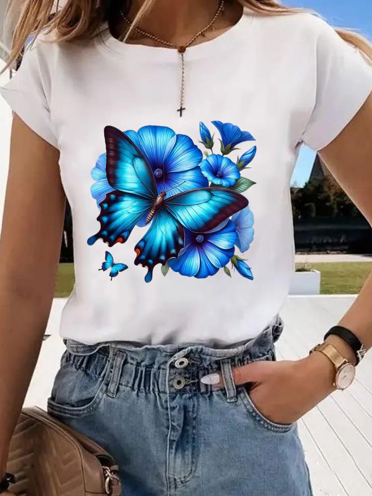 (Asian Size) leopard butterfly Clothing Graphic Tee Women's Top Print O-neck Fashion Female Casual T Short Sleeve T-shirts