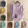 Women's Fashion Cat Prined Short Sleeve T-shirt Loose Cotton Shirt Casual Loose Summer Blouse Tops Plus Size