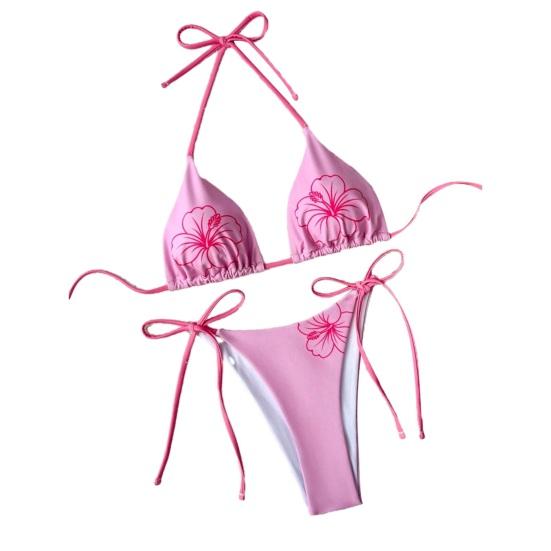 2Pcs/Set Women Bikini Set Adjustable Halter Strap Bikini Bra Bow Tie Swimming Briefs Set Summer Vacation Party Swimwear