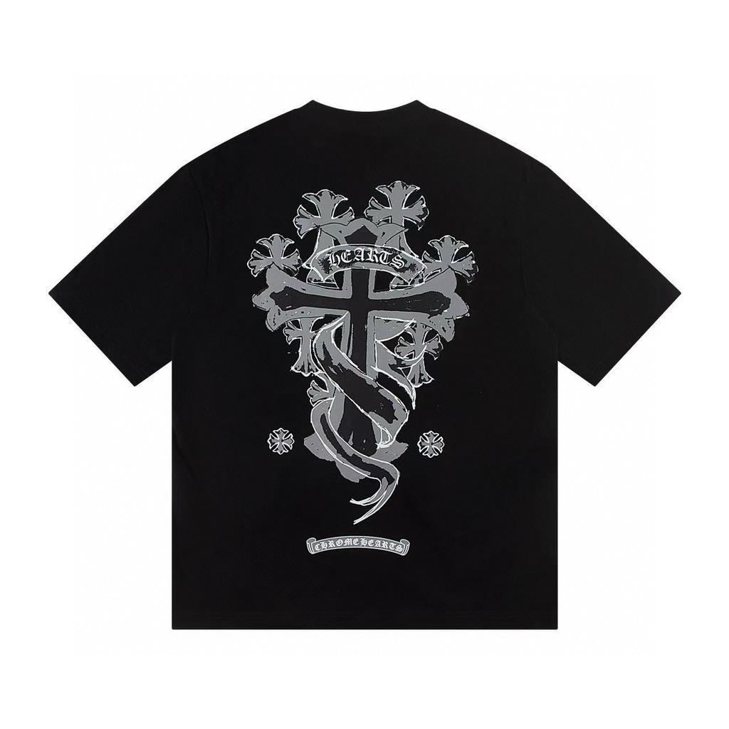 W364 CHROME HEARTS 2025 Summer New High Quality Cotton Round Neck Loose Large Size Men's and Women's T-shirt Couple T-shirt