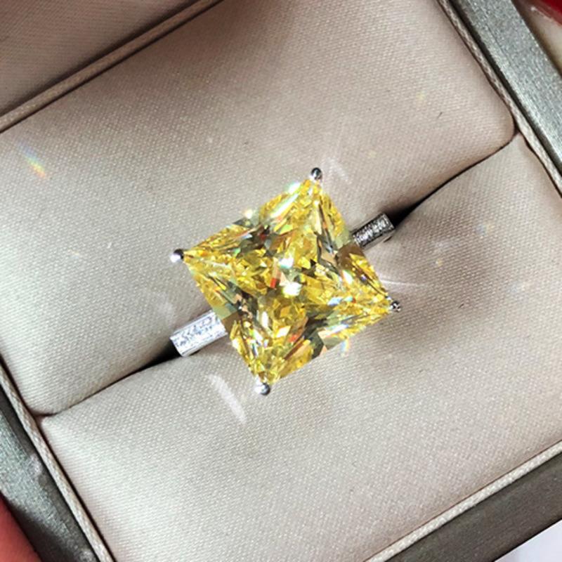 Gica Gema 925 Sterling Silver Yellow Square Ring For Women Fine Temperament High Grade Jewelry Gift
