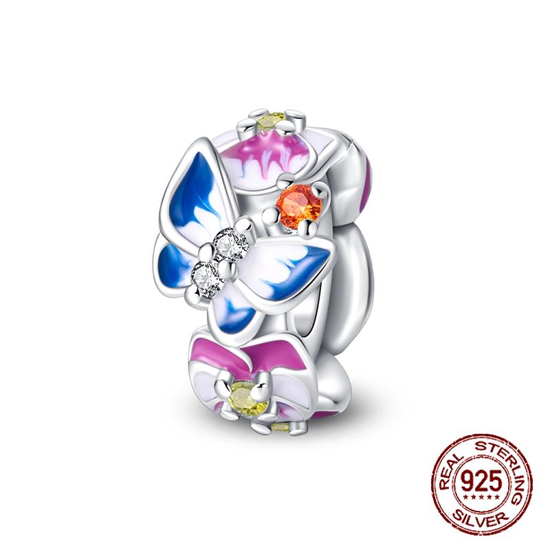 Fashion 925 Copper Fantasy Colorful Butterfly Series Pendent Beads Charms Fit 4MM Hole Diameter Bracelet Zircon Diy Making