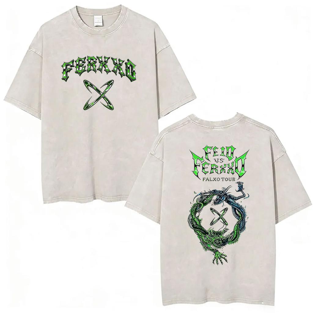 Vintage Washed Feid Vs Ferxxo Tour 2026 T Shirt Rapper Feid Ferxxo Fans Pop Short Sleeve Tshirts Mens Hip Hop Clothing Tshirt