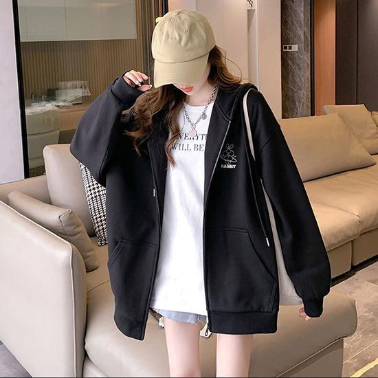 Свитер с капюшоном с вышитым узором для девочек, куртка-кардиган на весну, осень, зиму, ленивый стиль, свободный топ с длинными рукавами