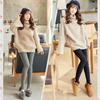 Women's Ribbed Vertical Stripe Fleece Lined Thickened Leggings Autumn Winter Outer Wear Stirrup Warm Footed One-Piece Trousers