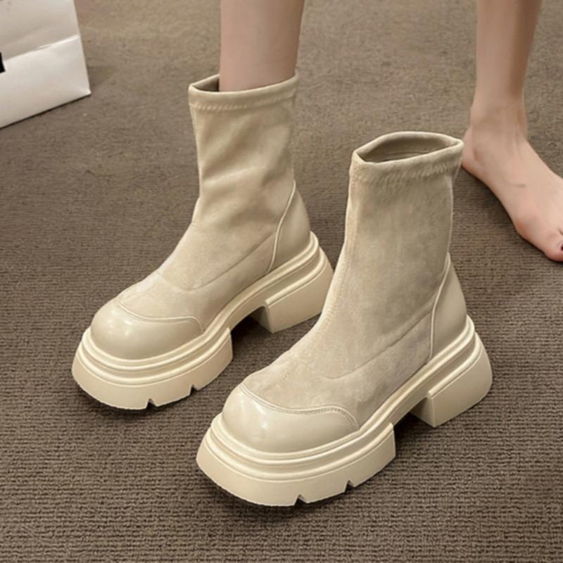 Suede Flats Women Ankle Boots Mid Heels Fashion Shoes Woman Brand 2025 Trend Pumps Goth Casual Walking Chelsea Snow Botas Mujer