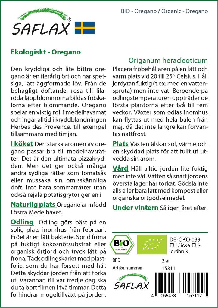 SAFLAX Garden in the Bag - Органический - Орегано - 1500 семян - С субстратом в подходящем мешке - Origanum heracleoticum