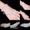 Bridal Wedding Crystal Rhinestone Slave Bracelet Wristband Harness & Ring Cuff