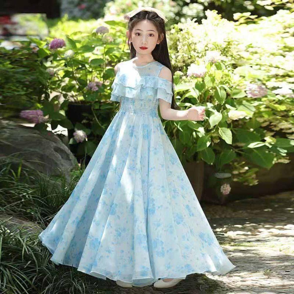 Teenagers Girls Chiffon Floral Dress Loose Children Princess Dress Summer Kids Dresses Holiday