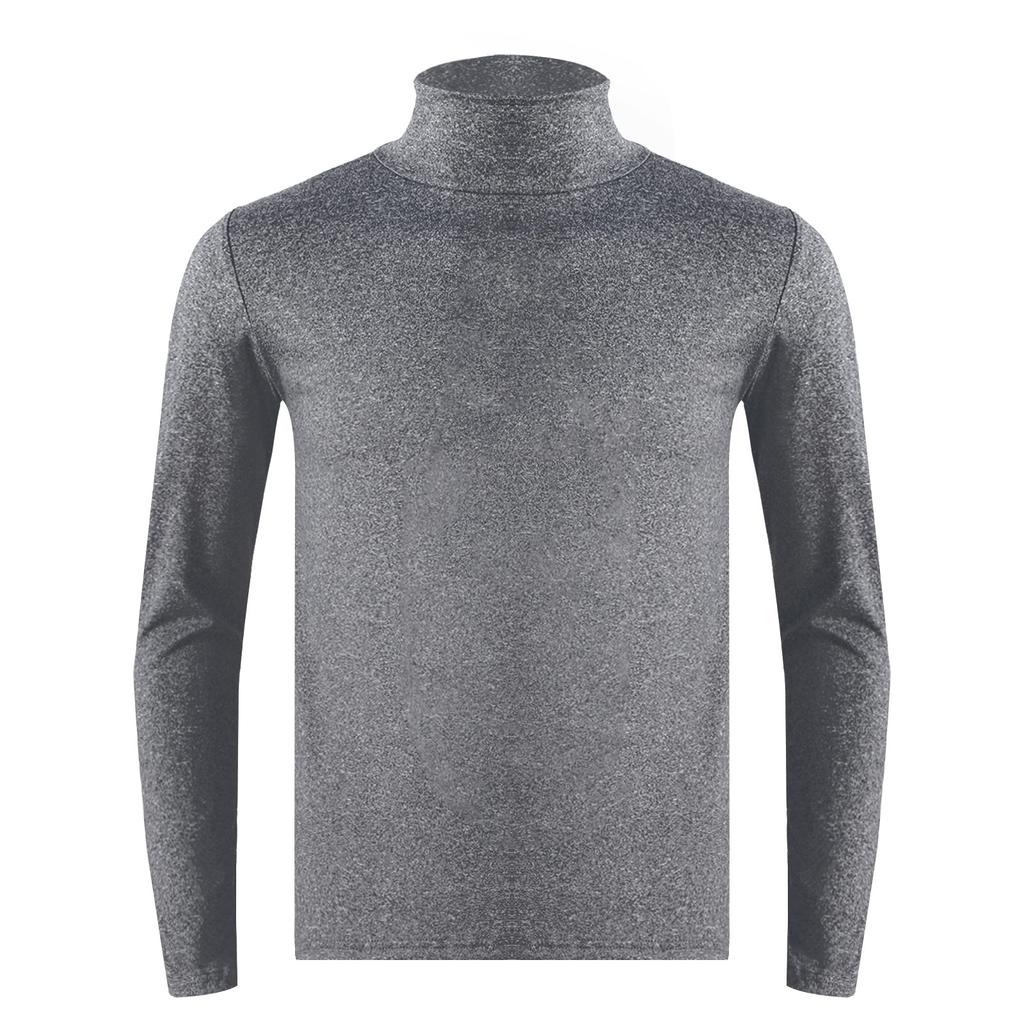 Men Casual High Neck Long Sleeve T-shirt Solid Color Slim Fit Pullover Undershirt Thermal Base Shirt