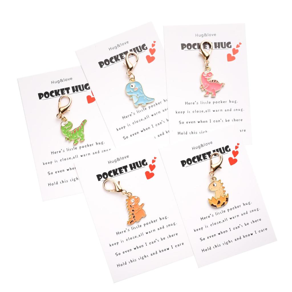 Милый Мультяшный Брелок-Динозавр с КАРМАШКОМ HUG Английская Открытка Hug и Подвеска на Сумку