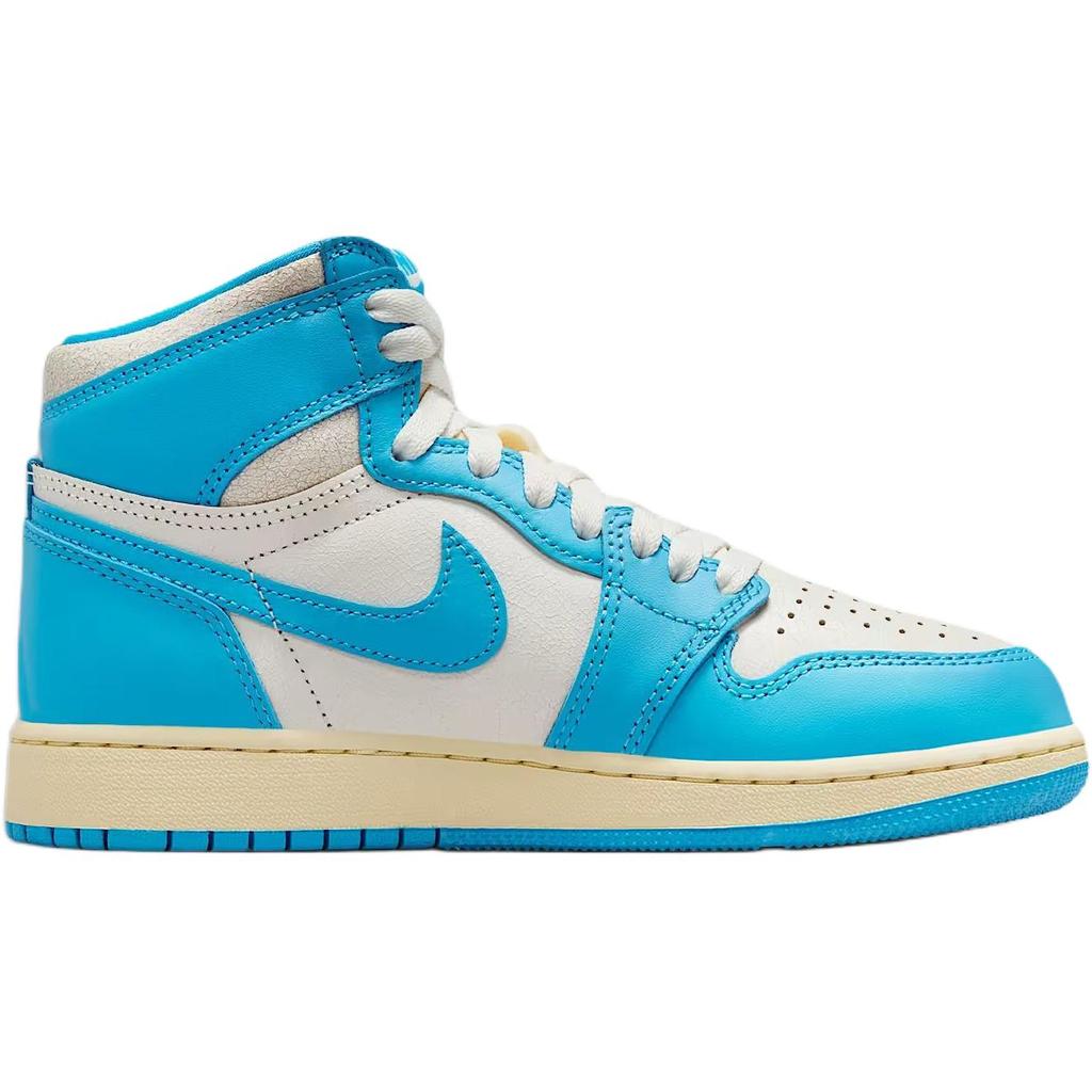 Jordan Air Jordan 1 UNC Скользкие Устойчивые к истиранию Высокие Детские Баскетбольные Кроссовки Бело-Синие FD1437-402