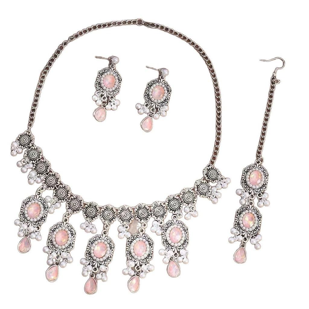 Luxury Water Drop Pendant Necklace With Pearl Tassel Earrings And Rhinestone Set For Women