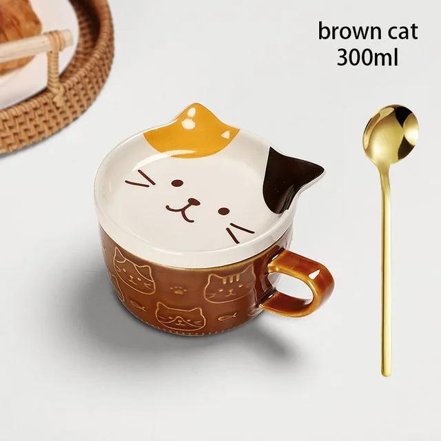 Japanese Cartoon Cat Coffee Mug With Animal Cat Pattern Lid Small Dish Cute Breakfast Cup Creative Coffee Cup Milk Cup Gift2026