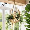 Unique Ballet Theme Gift Dancer Hanging Planter Ballerina Sitting on Crescent Plant Pot Decorative Artistic Floral Container Resin Flower