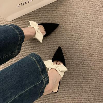 Летние женские босоножки на высоком каблуке с острым носком, модные женские туфли с бантом и цветком, женские туфли с открытой пяткой, женские тапочки