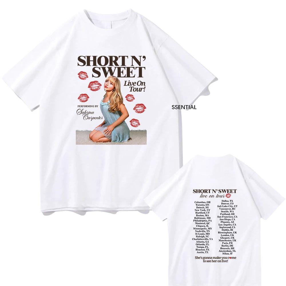 Sabrina Carpenter Short and Sweet Album Casual Men's Pure Cotton T-shirt Men's Clothing Harajuku Vintage Neutral Cotton Patterne