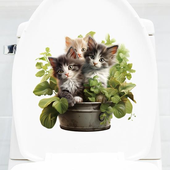 Наклейка на унитаз, зеленое растение, кошачий узор, наклейка на крышку унитаза, элегантная наклейка на стену для украшения домашней ванной комнаты