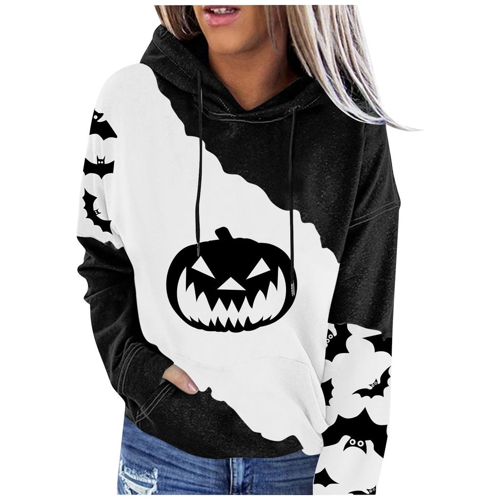 Women's Casual Fashion Halloween Print Long Sleeve Pullover Hooded Top