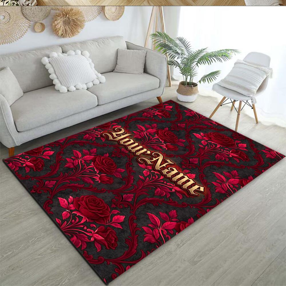 Rose Customize Text Floor Rug Office Rug Suitable for Hallway Kitchen Outdoor Game Room Anti-slip Rug Office home decor Best for Christmas