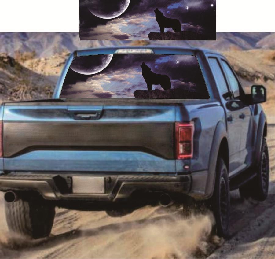 Универсальная 53×14" Автомобильная Звездное Небо и Волк Тонировочная Графическая Наклейка Обертка Задняя для Грузовика Внедорожника