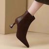 Французский маленький ароматный стиль осень и зима короткие ботильоны высокий каблук ботинки челси тонкие ботинки тонкий каблук острый носок телесный бархат и голые ботинки
