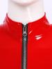 Womens Patent Leather Catsuit Long Sleeve Mock Neck Zipper Club Dancewear