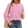Autumn Women's Lantern Stretch Sleeve Casual Plus Size Pullover Long Sleeves Round Neck T-shirt Solid Color Pleated Hoodie
