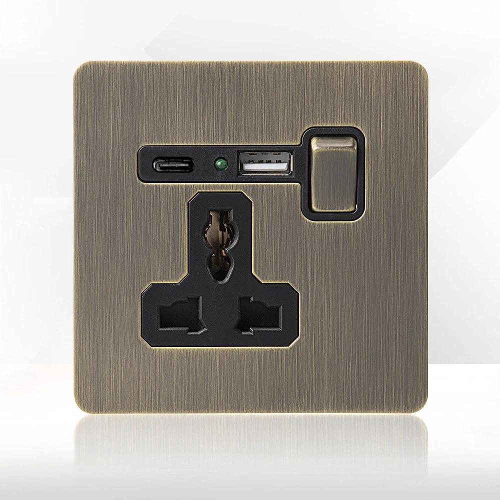 Ретро ЕС FR металлическая панель настенный выключатель света розетка вилка, бронзовая антикварная нержавеющая сталь немецкая розетка 16А с зарядкой USB