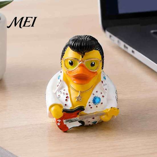 Handmade Resin Collectible Duck Rock & Roll Figurine, Jumpsuit Statue with Guitar Stylish Car Dashboard Accessory for Desktop And Decoration,