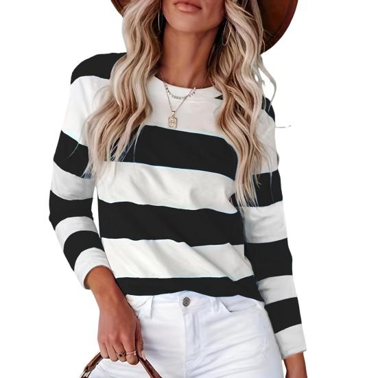 Женский пуловер, топы, цветные блоки, полосатый принт, круглый вырез, длинный рукав, толстовка, повседневная блузка, повседневная одежда