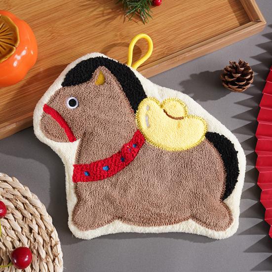 Милое полотенце для рук с лошадью Впитывающее быстросохнущее полотенце для рук с петлей для подвешивания Дизайн с счастливой лошадью Полотенце для ванной комнаты кухни Новогодний декор