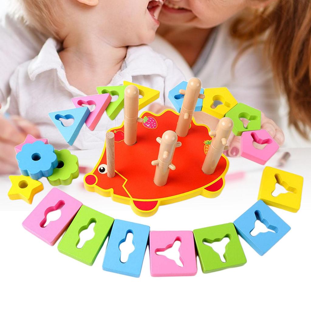 Wood Shape Sorting Geometric Stacker Blocks Developmental for Kids Gifts