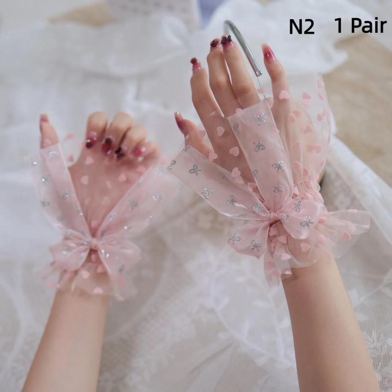 1 Pair Nail Art Tulle Photo Bow Glove Fake Pleated Cuff Manicure Photography Props Nail Tips Display Sleeve Accessories