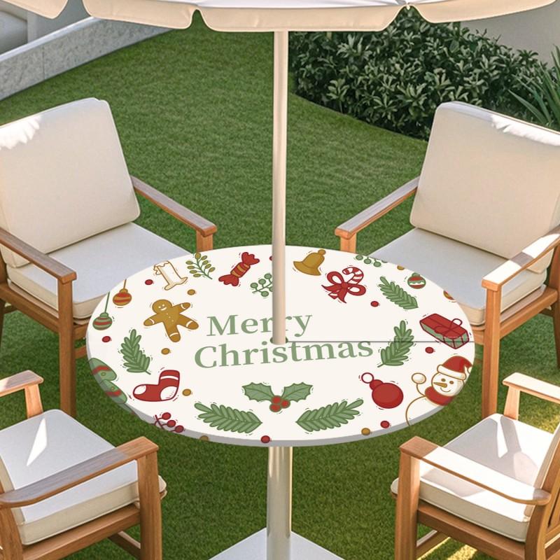 Outdoor Round Table Cover With Umbrella Hole Waterproof Patio Garden Tablecloth Elastic Hem Deck Balcony