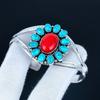 Бирюзовый драгоценный камень Ручная работа Манжета-браслет 925 стерлинговое серебро Манжета-браслет, Браслет в форме цветка из красного коралла для жены, Унисекс браслет